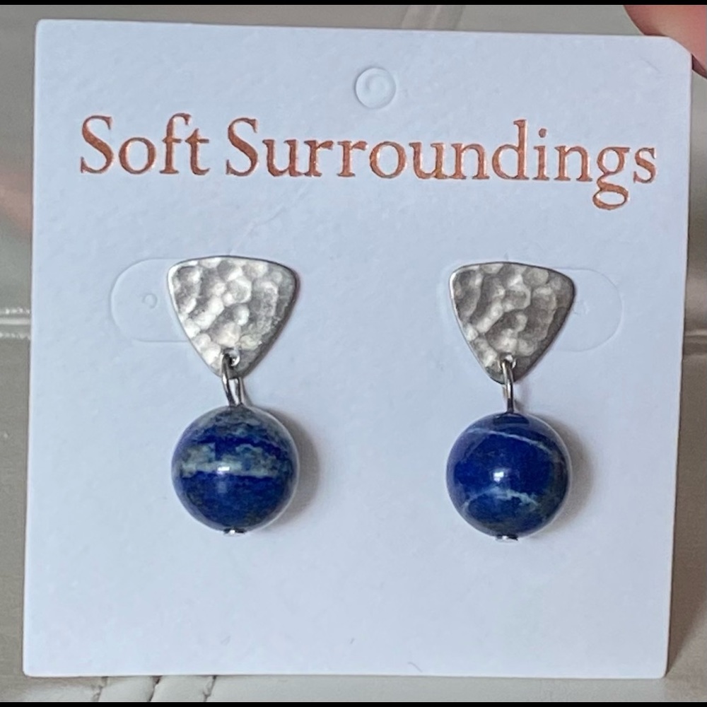 Soft Surroundings - hammered silver, dangling stud blue/silver Just Jet …